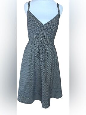 Black & White Gingham Cotton Fit Flare Midi Dress with adjustable straps SZ 12P